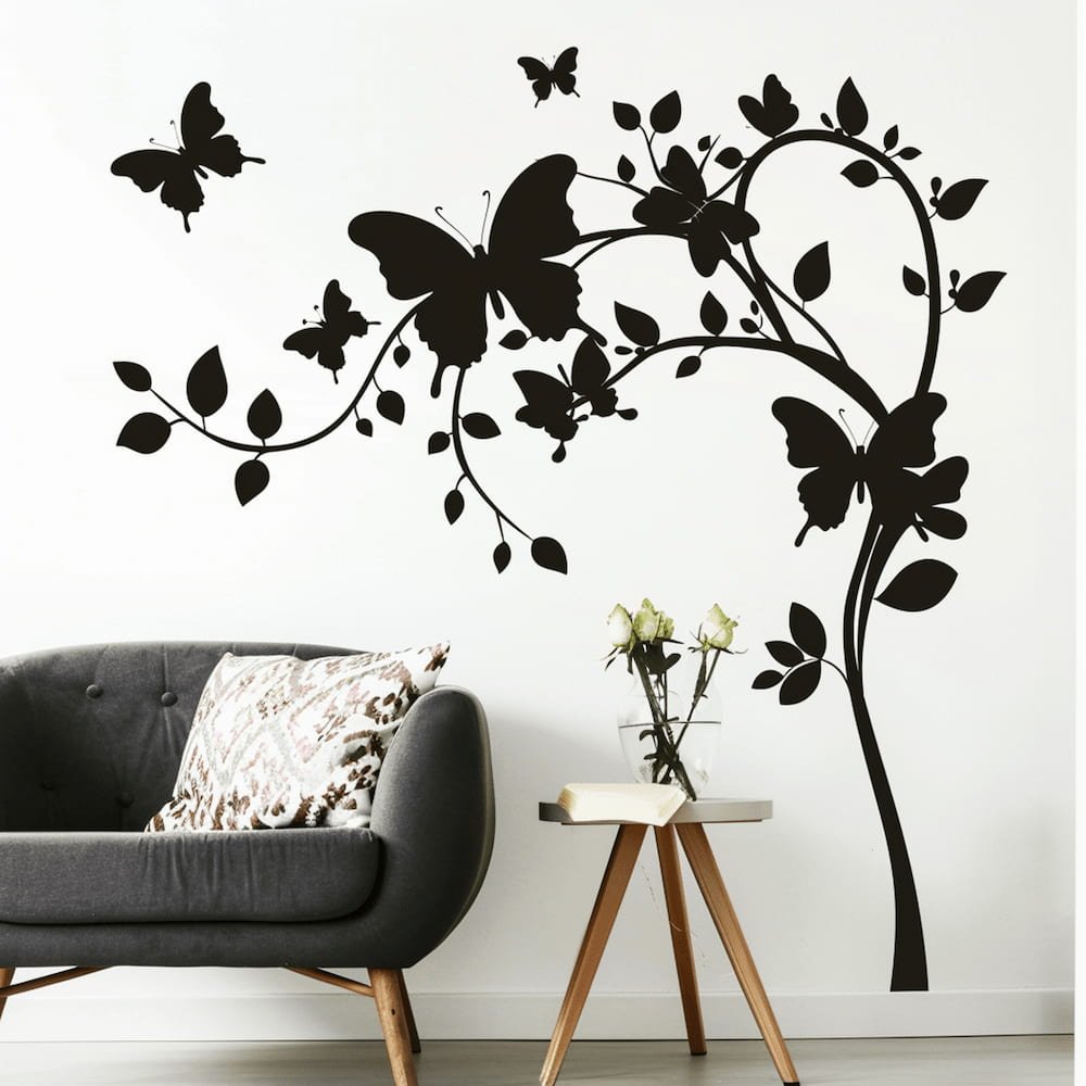 ideias de adesivos de parede para sala de estar