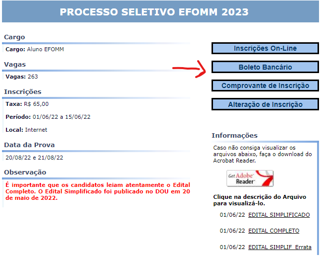 como fazer inscrição efomm
