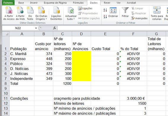 como fazer programação linear no excel