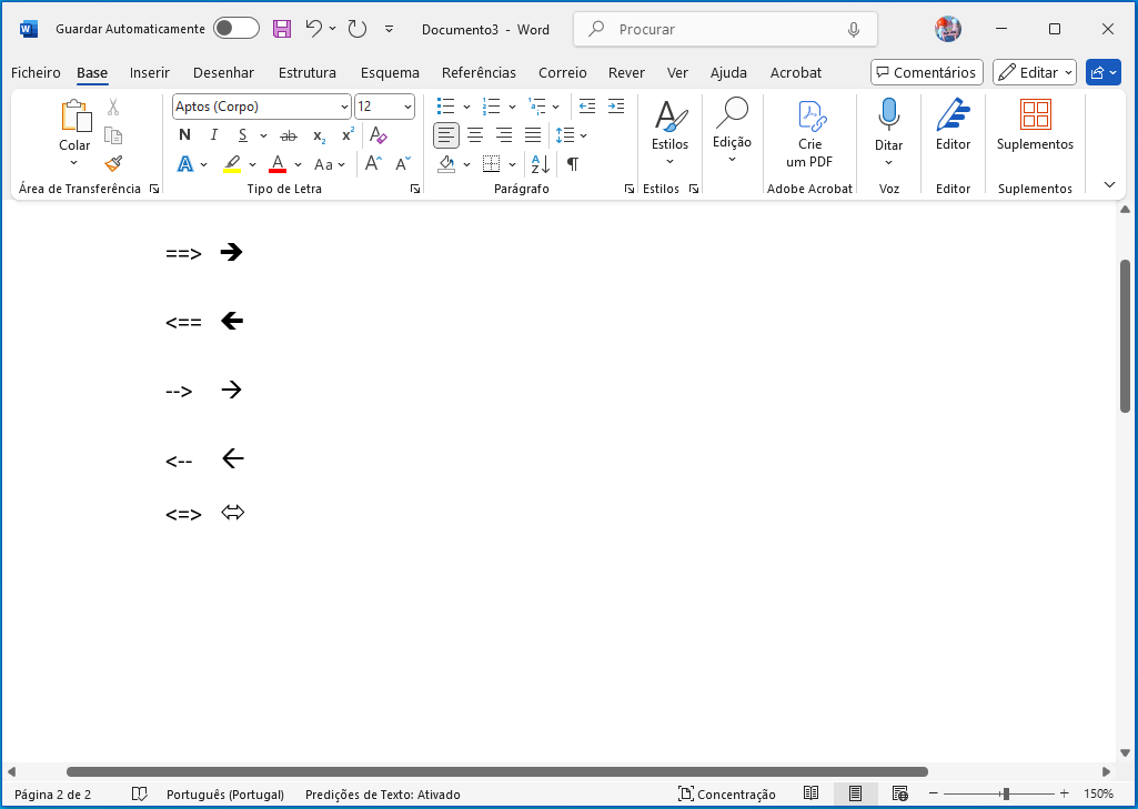 como fazer seta no word