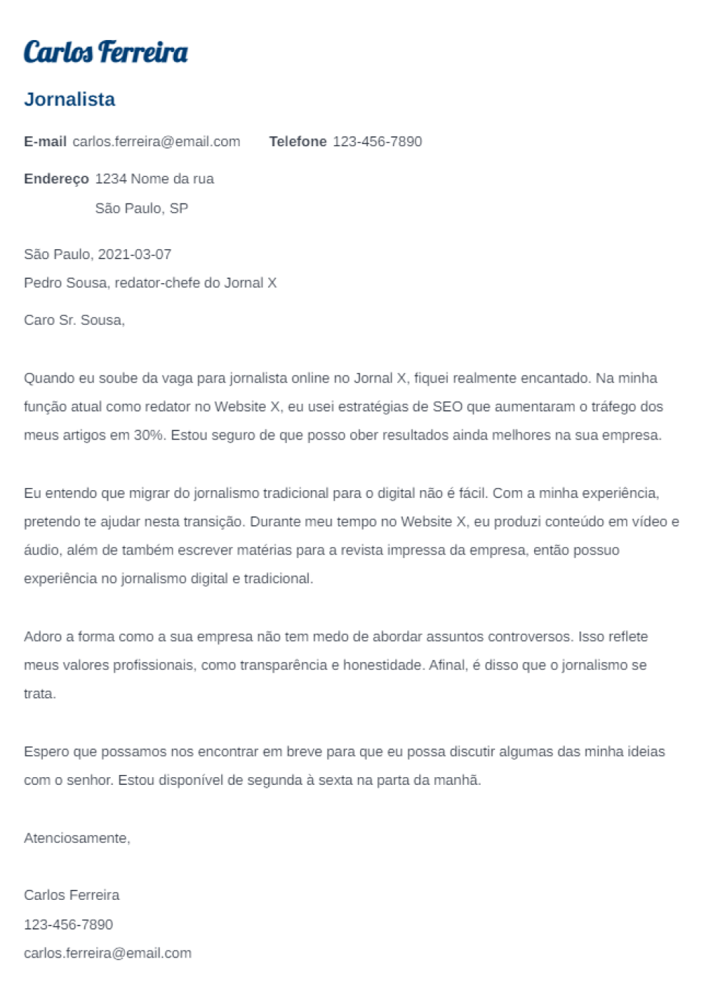 erros comuns ao escrever carta de apresentação para escola