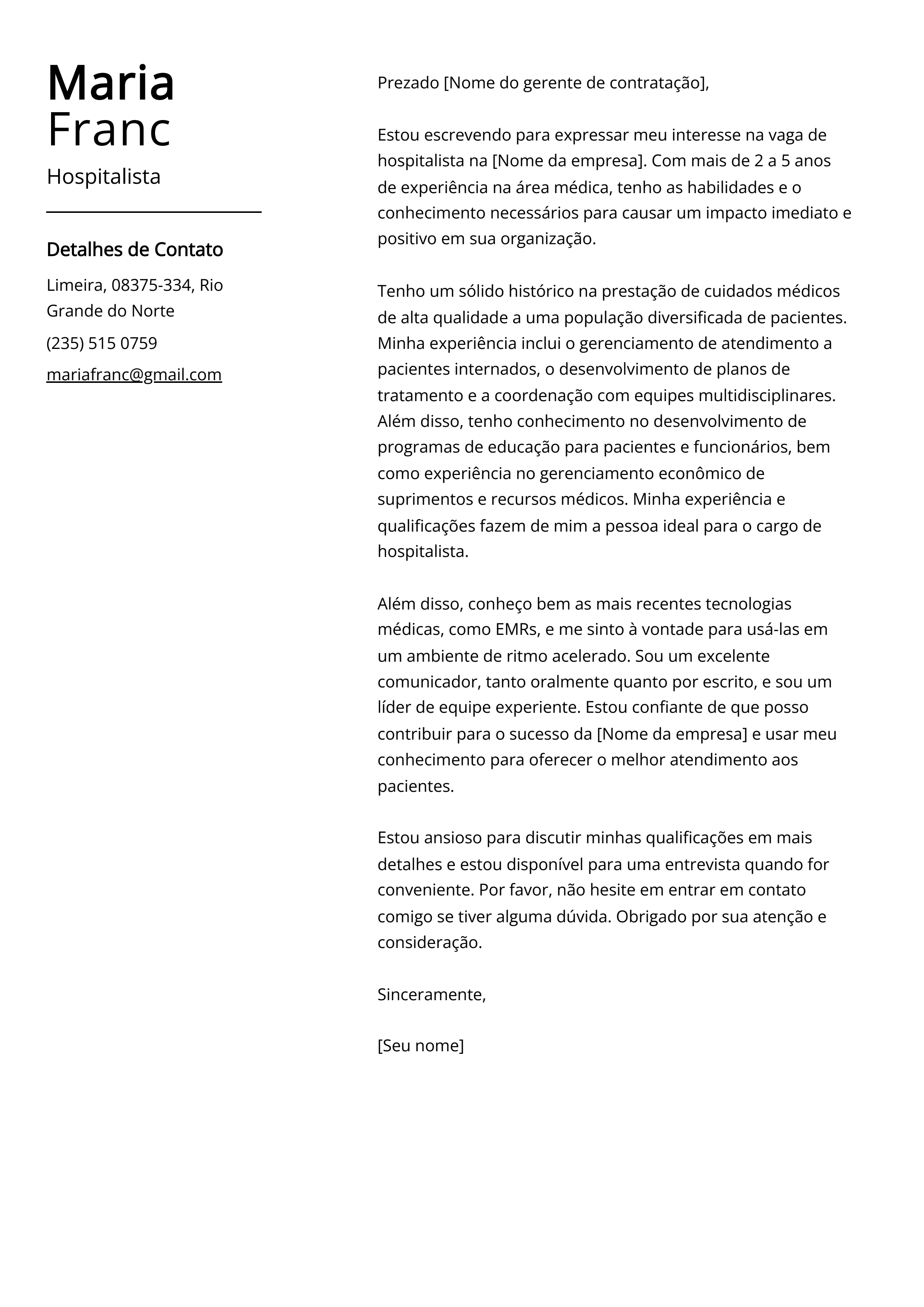 como fazer uma carta de apresentação para hospital