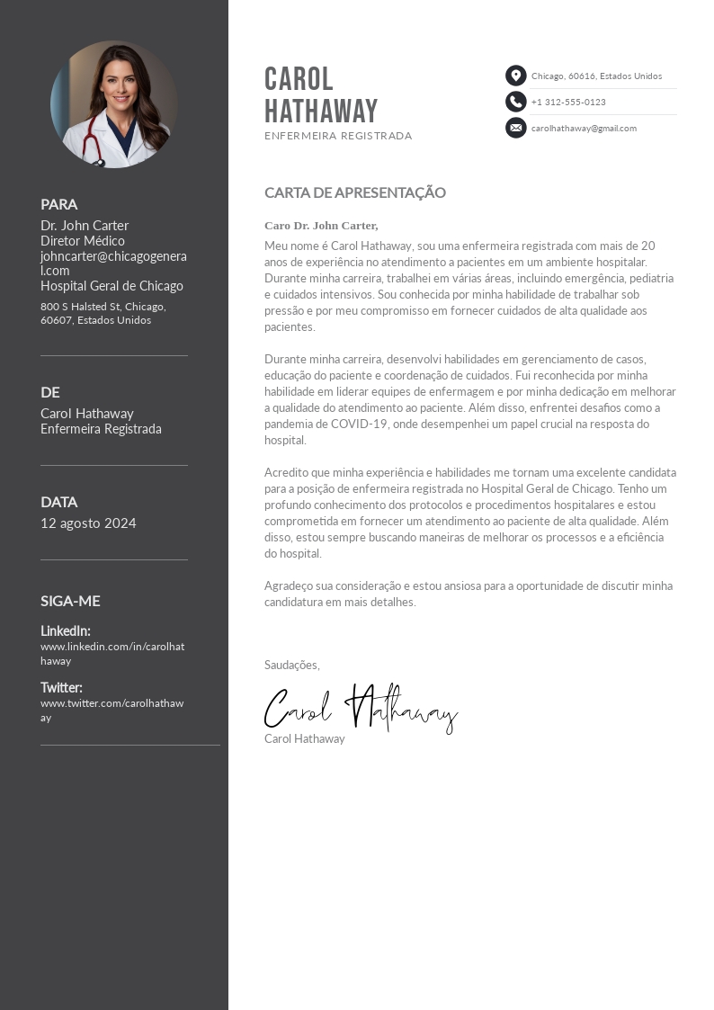 melhores exemplos carta apresentação hospital