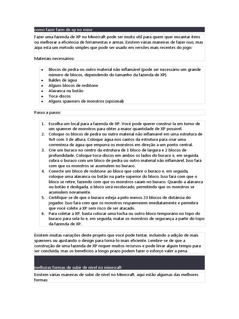 como fazer uma farm de xp facil no minecraft
