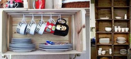 decoração com caixotes de feira na cozinha