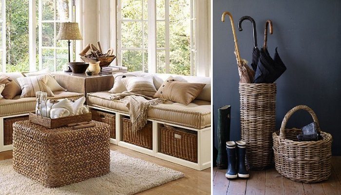 ideias de decoração com cestos para sala pequena