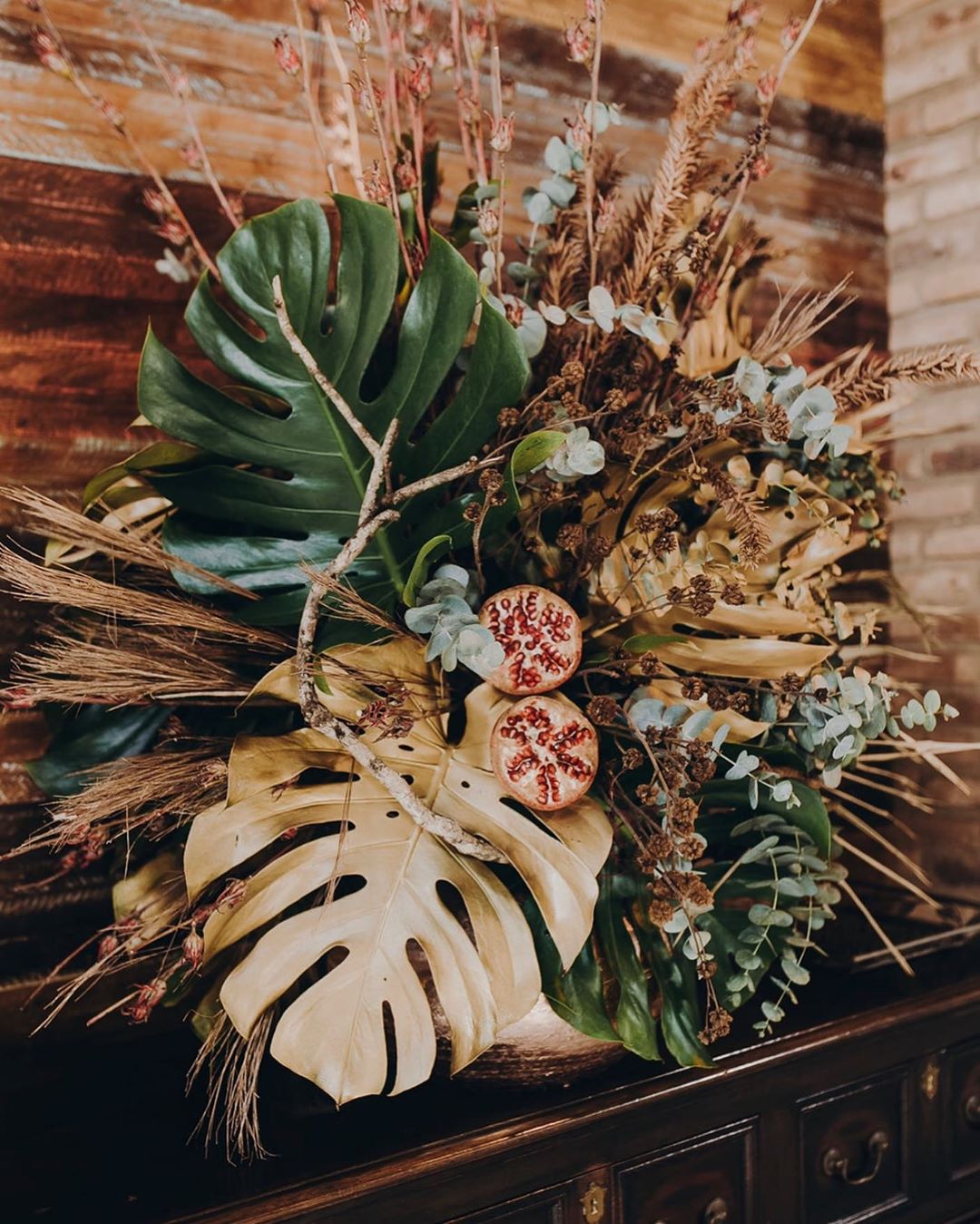 decoração com folhas secas