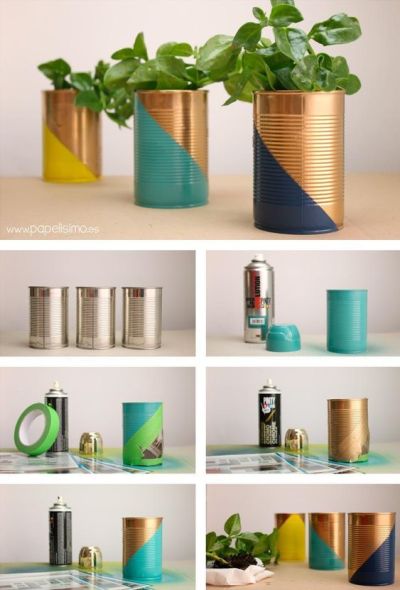 latas decoradas vs. vasos de cerâmica para plantas