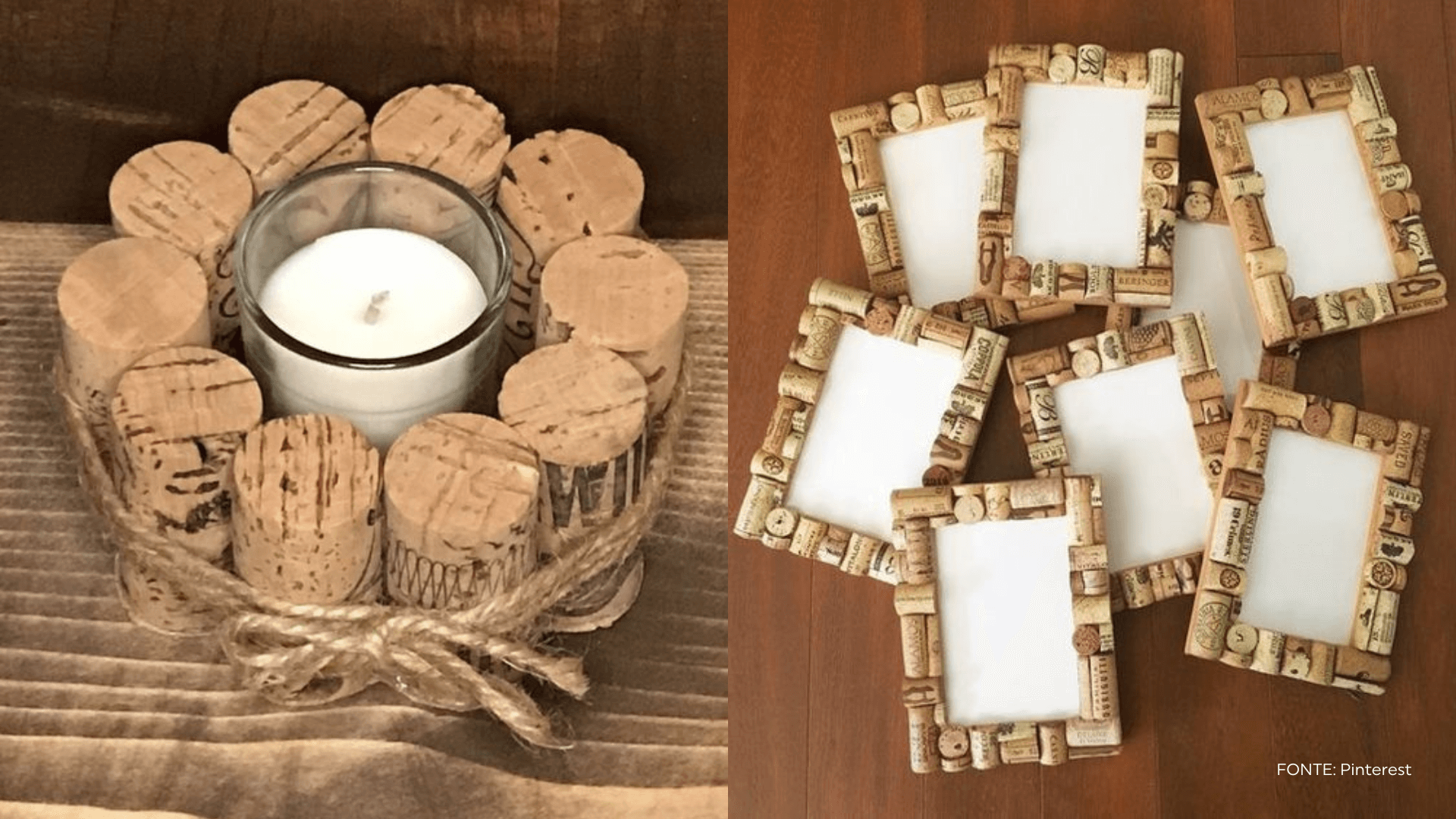 decoração com rolhas e quadros