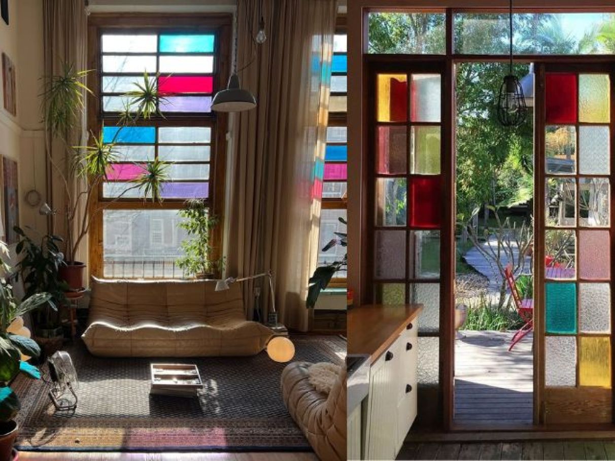 decoração com vidros coloridos