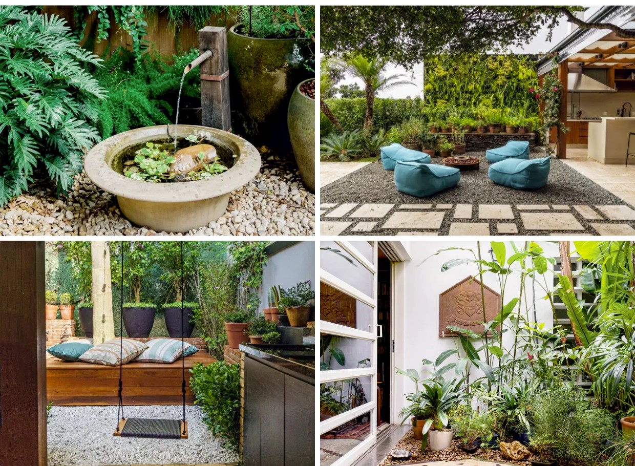 decoração de jardim com pedras brancas