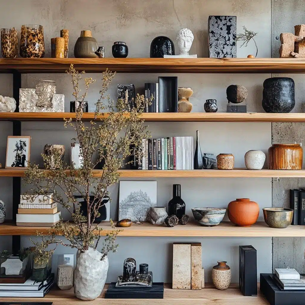 esculturas abstratas de metal para estante