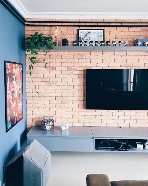 ideias de parede de tijolinho para sala pequena