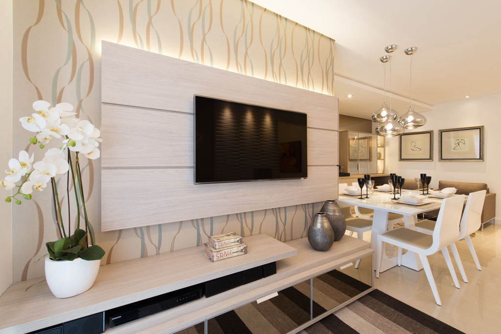 ideias de decoração para parede de tv com painel ripado