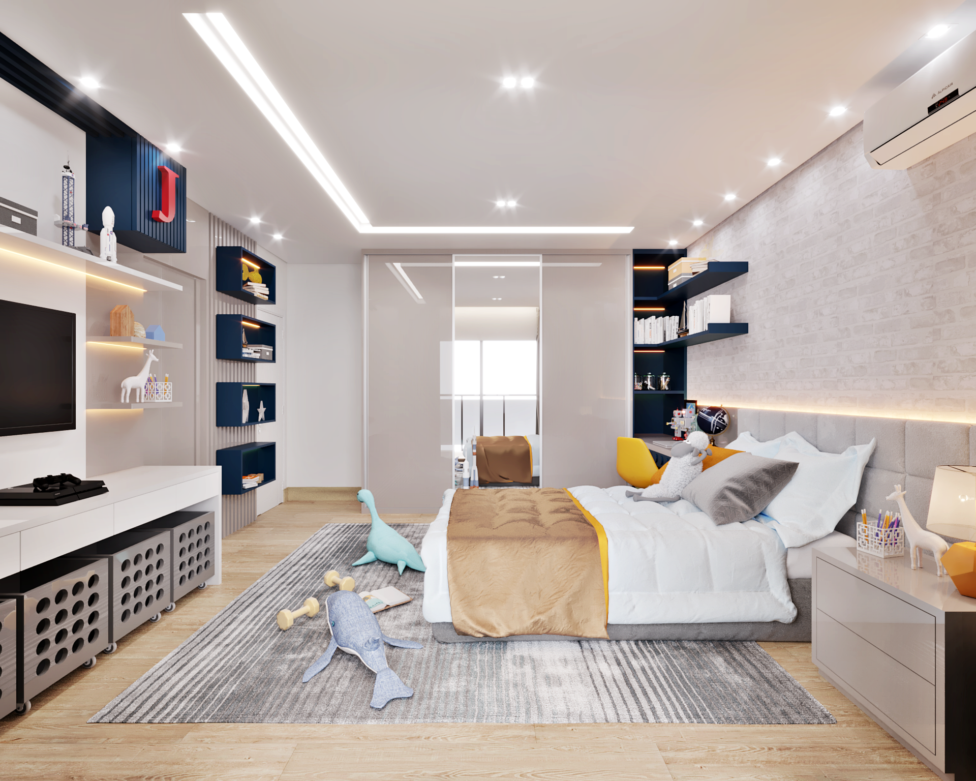 quarto de solteiro com cama box
