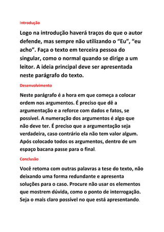 exemplos de introdução para redação dissertativa argumentativa