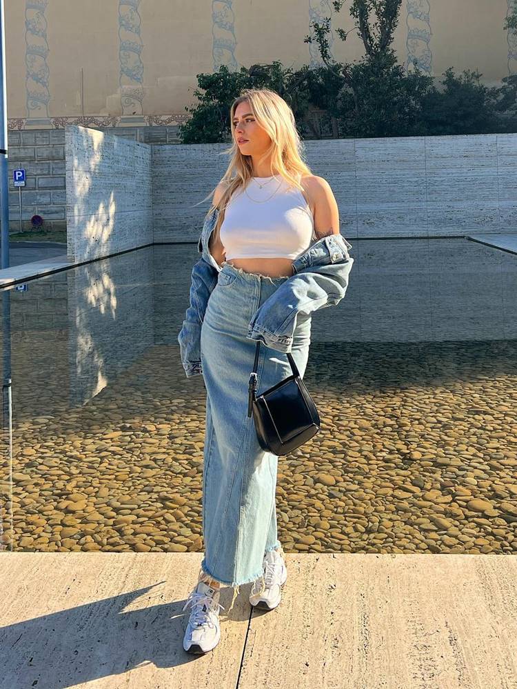 saia jeans com fivela
