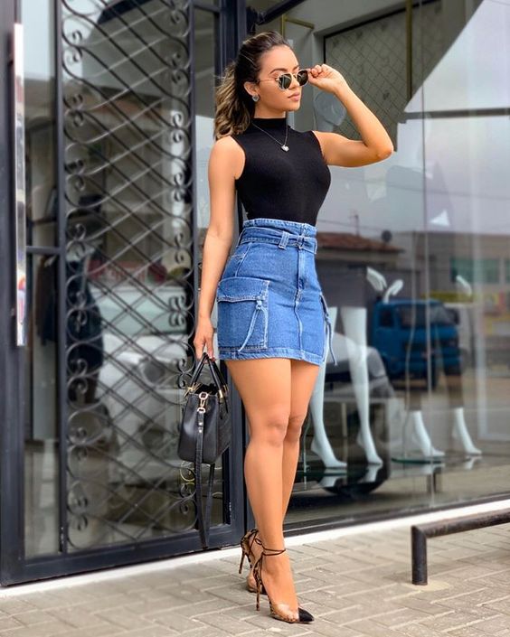 saia jeans midi feminina