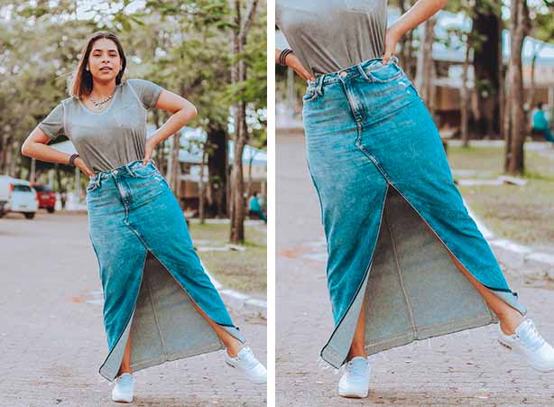 saia jeans com elastano