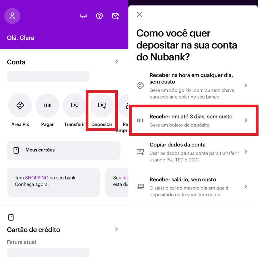 tem como fazer deposito no nubank