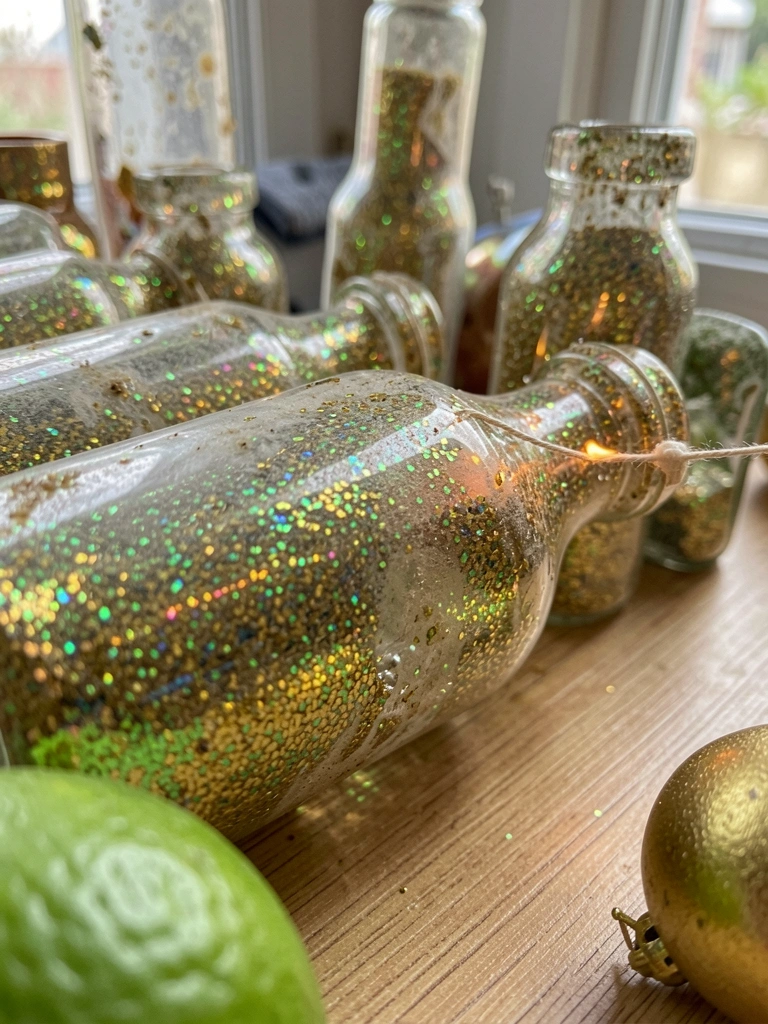 Fio de náilon embebido em álcool amarrado ao redor do gargalo de uma garrafa de vidro sendo aceso