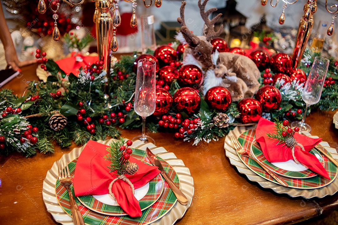 decoração de mesa de natal rústica
